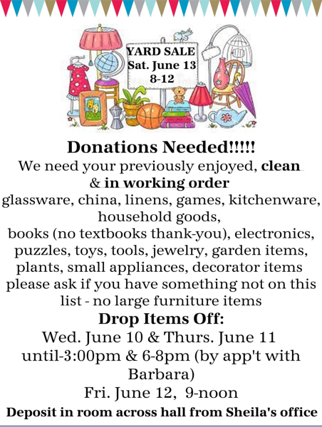 Yard sale donations 2026.